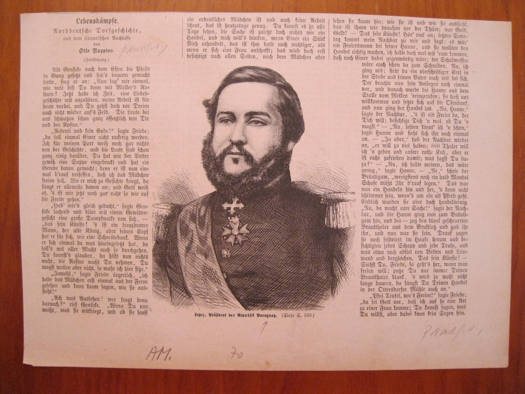 Retrato de F. Solano López, segundo presidente de Paraguay, 1870.